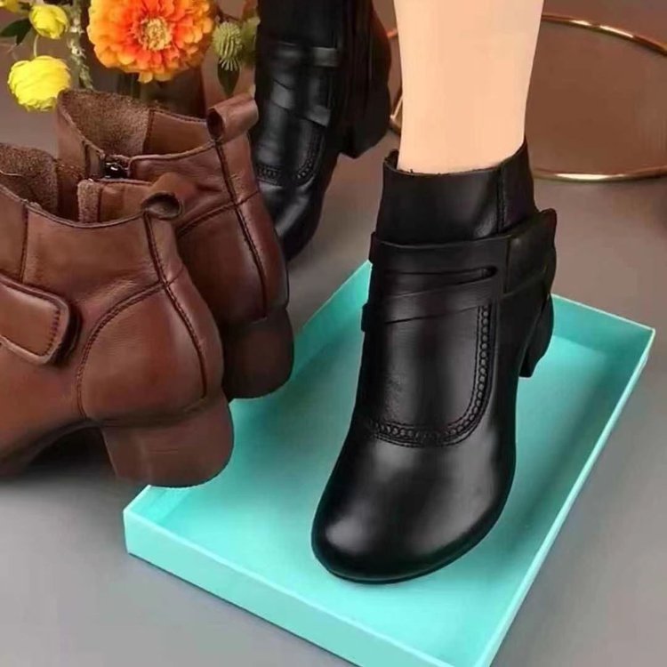Women's Zipper Soft Sole Leather Short Boots