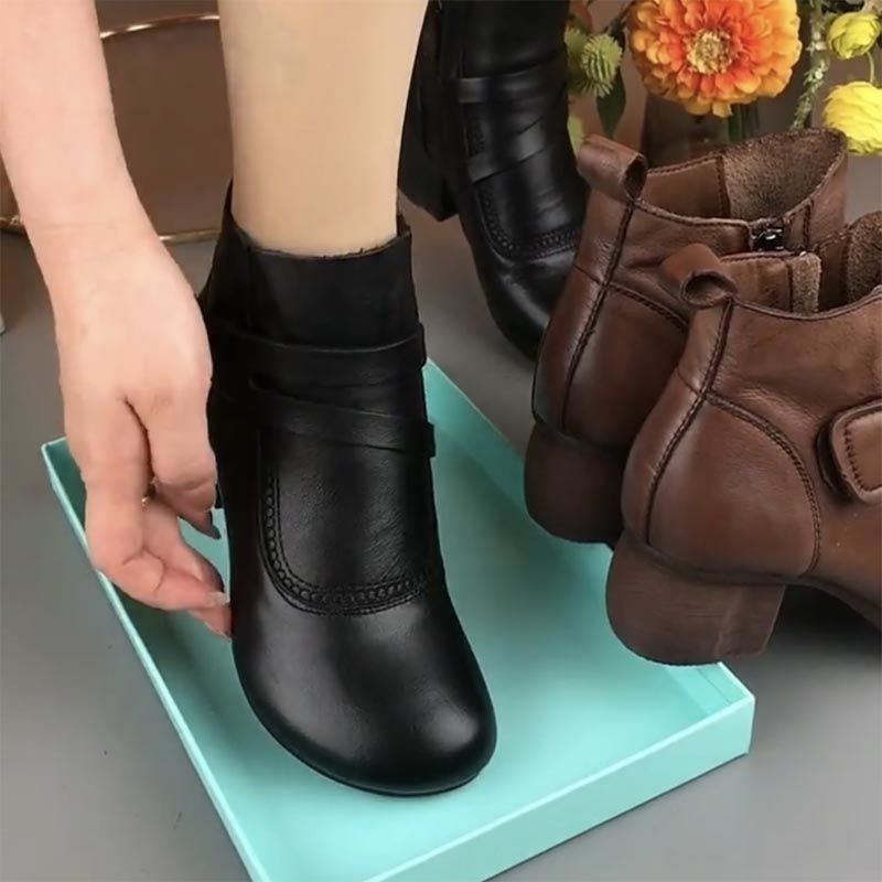 Women's Zipper Soft Sole Leather Short Boots