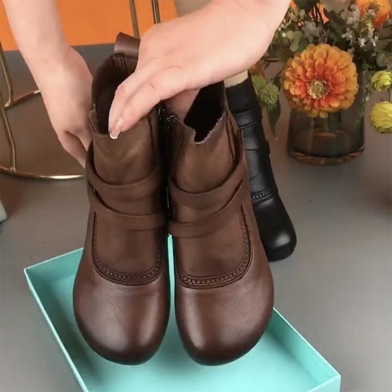 Women's Zipper Soft Sole Leather Short Boots