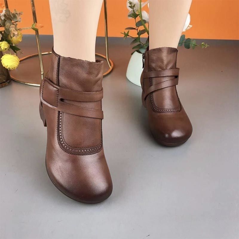 Women's Zipper Soft Sole Leather Short Boots